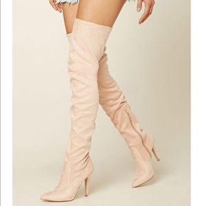 Thigh high pointed toe suede boots